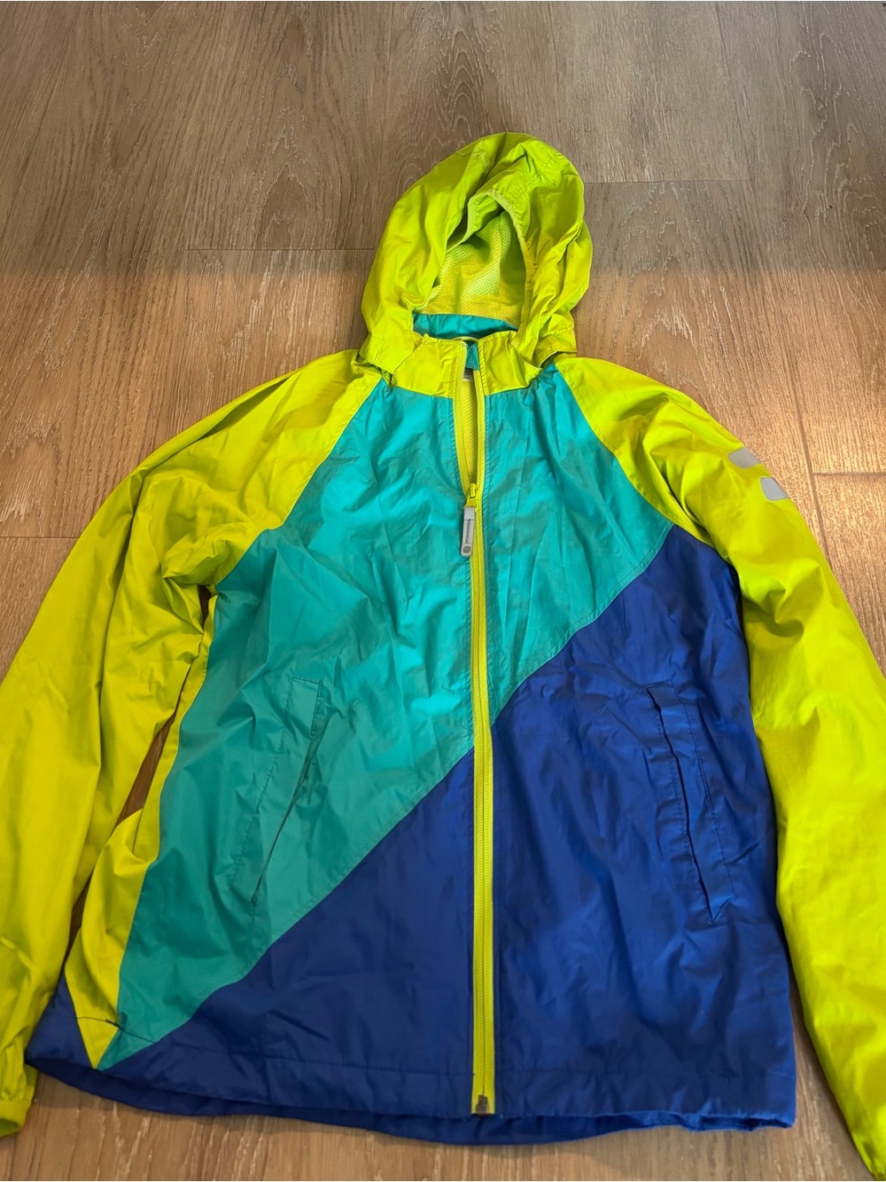H&M Bright Yellow Teal and Blue Colorblock Windbreaker Jacket